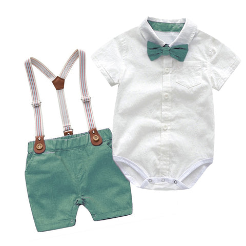 Gentleman Bow Tie Romper And Belt Pants Set