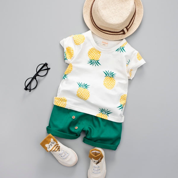 Printed Pineapple Or Lemon Top + Shorts Casual Outfit