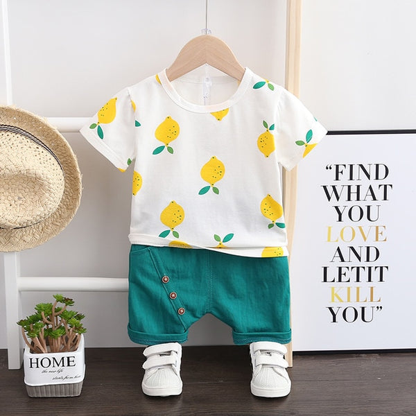 Printed Pineapple Or Lemon Top + Shorts Casual Outfit