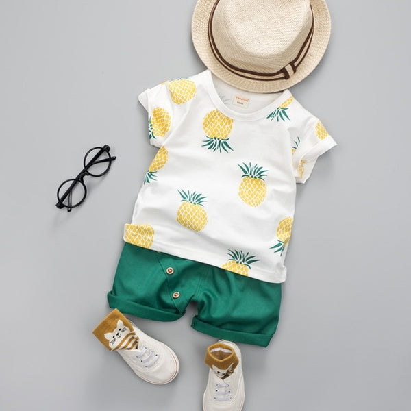 Printed Pineapple Or Lemon Top + Shorts Casual Outfit