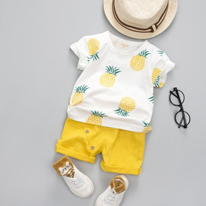 Printed Pineapple Or Lemon Top + Shorts Casual Outfit