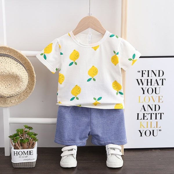 Printed Pineapple Or Lemon Top + Shorts Casual Outfit