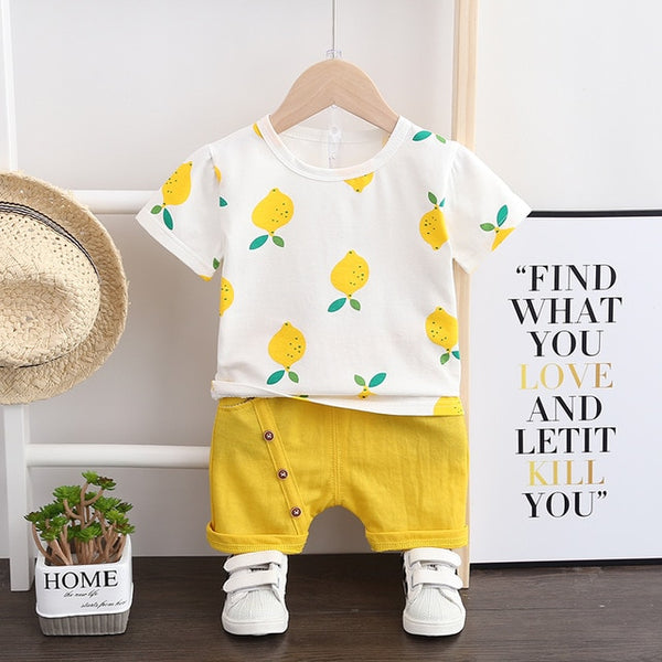 Printed Pineapple Or Lemon Top + Shorts Casual Outfit